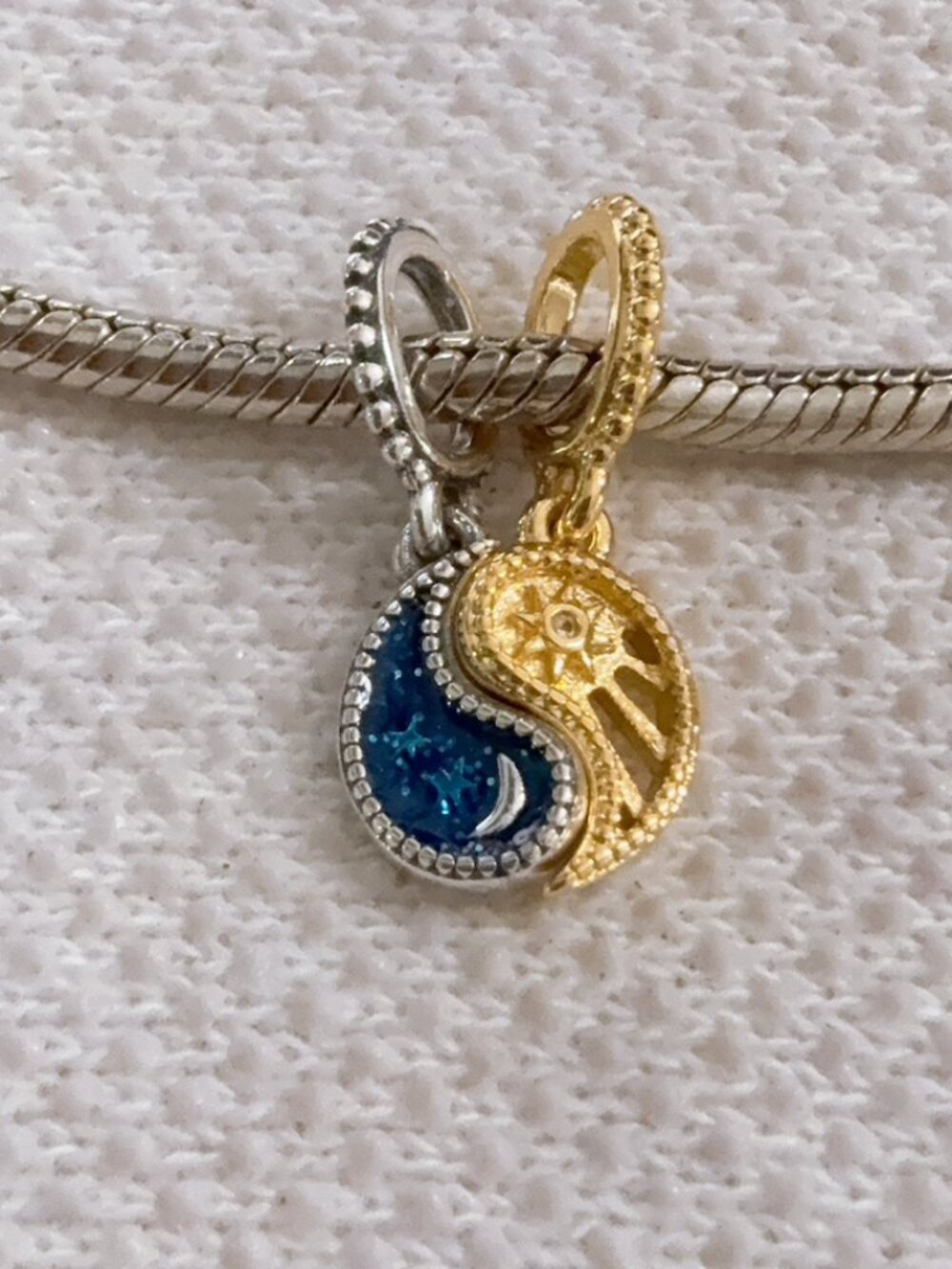Two-Tone Splittable Sun & Moon Dangle Charm For Pandora Bracelet or Necklace